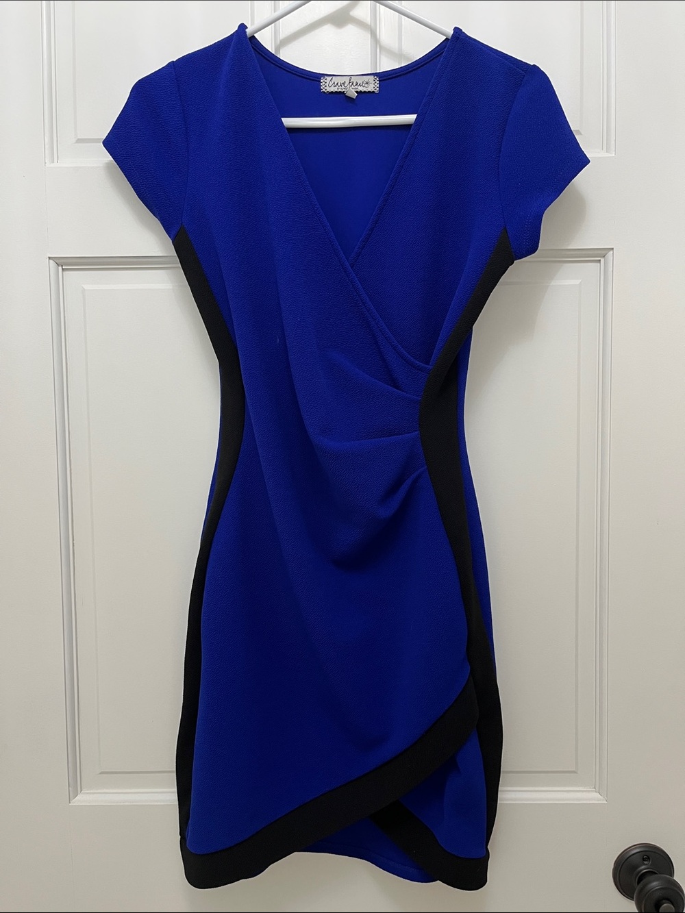 Crave Fame Surplice Royal Blue Mini Dress with Black Side Panels - Size Medium